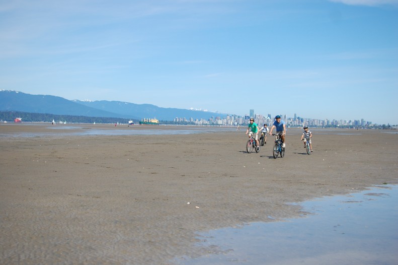 cycling along the beach, Spanish banks, Vancouver, low tide