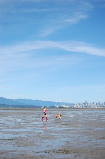 walking a dog, Spanish banks, Vancouver, low tide