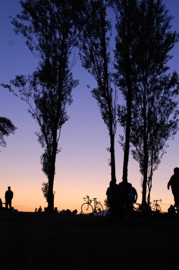 silhouettes at dusk, Vanier park vancouver